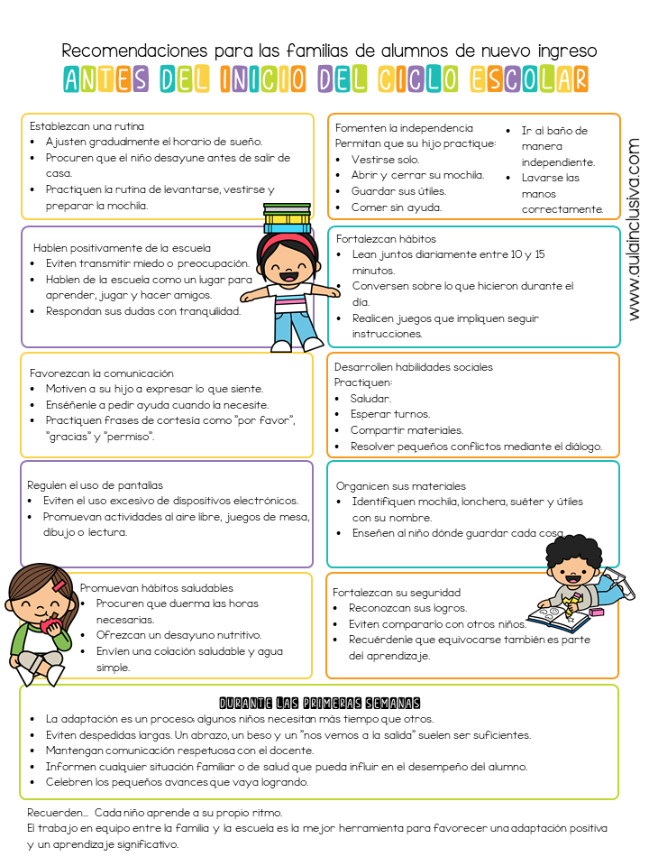 Recomendaciones a familias de Nuevo Ingreso