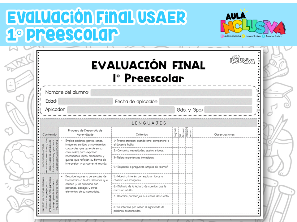 Evaluación Final USAER 1° Preescolar