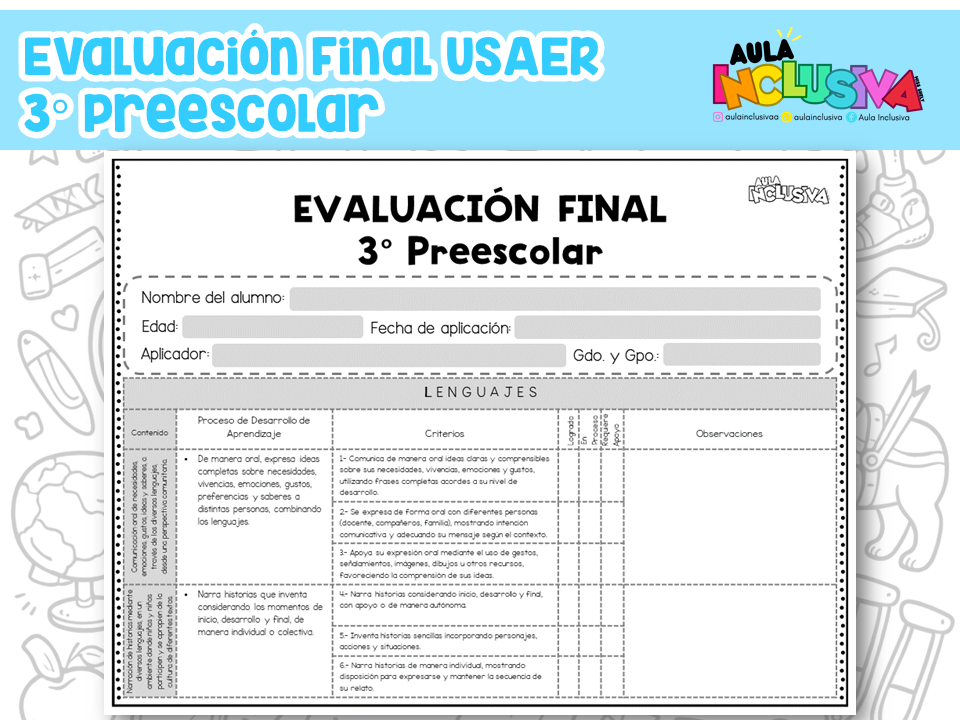 Evaluación Final USAER 3° Preescolar