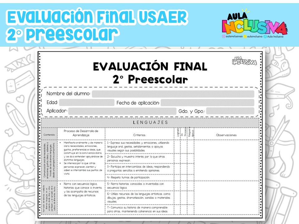 Evaluación Final USAER 2° Preescolar