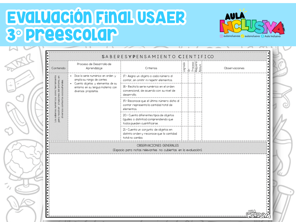 Evaluación Final USAER 3° Preescolar