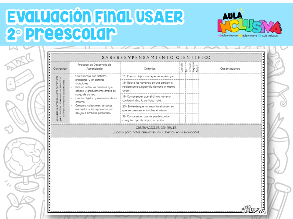 Evaluación Final USAER 2° Preescolar